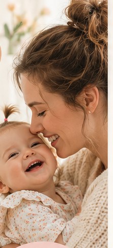 Een mama knuffelt haar lachende dochtertje