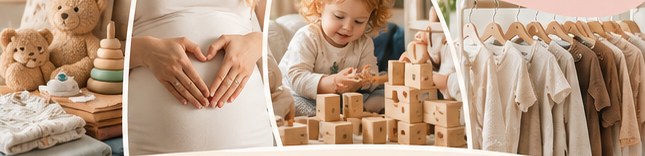 Knuffels, babybuikje, spelend kind en babykleertjes